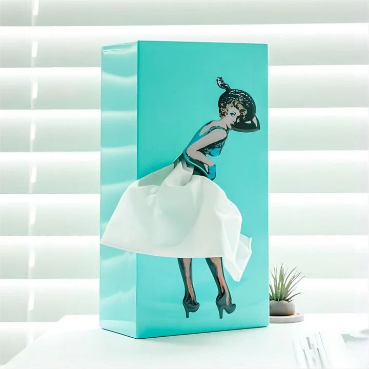 Tissue Box Cover with Motion Skirt Design and Weighted Base for Desks