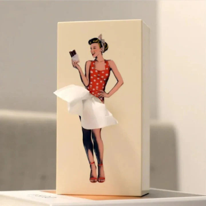 Tissue Box Cover with Motion Skirt Design and Weighted Base for Desks
