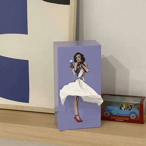 Tissue Box Cover with Motion Skirt Design and Weighted Base for Desks