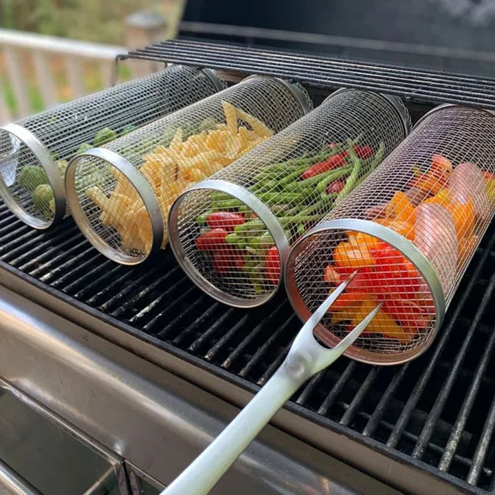 Durable BBQ Grill Basket with Rotating Design for Outdoor Grilling