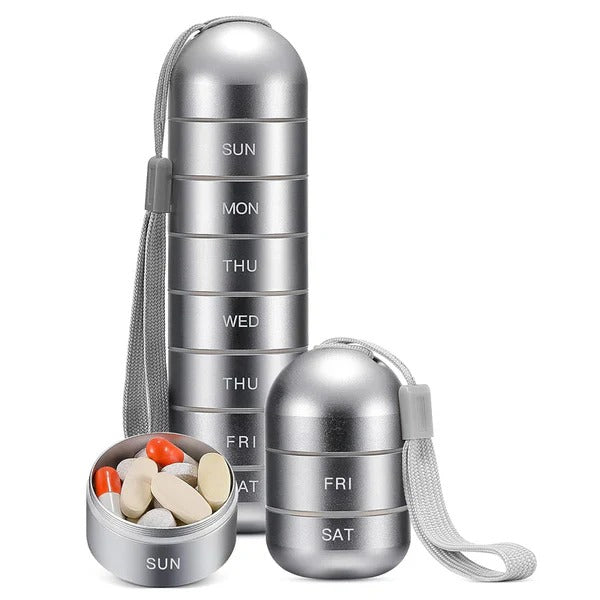 Aluminum Pill Organizer Box, Seven-Day Travel Container