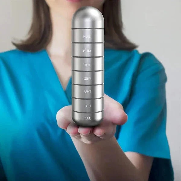 Aluminum Pill Organizer Box, Seven-Day Travel Container