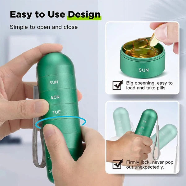 Aluminum Pill Organizer Box, Seven-Day Travel Container