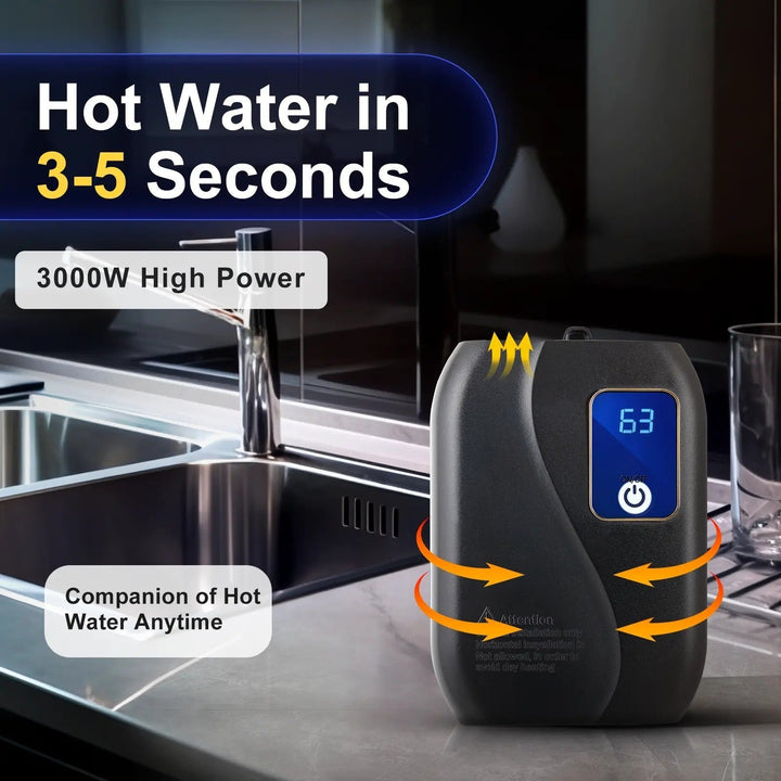 Electric Tankless Water Heater with LED Display and Safety Sensors