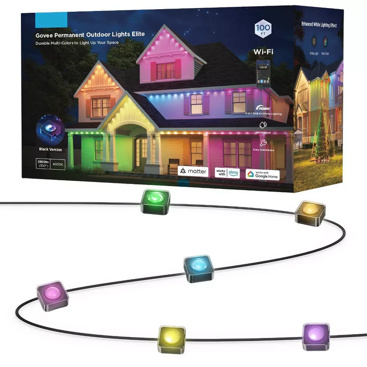 Roofline Light Strand 100ft with RGBICW colour Nodes and App Control