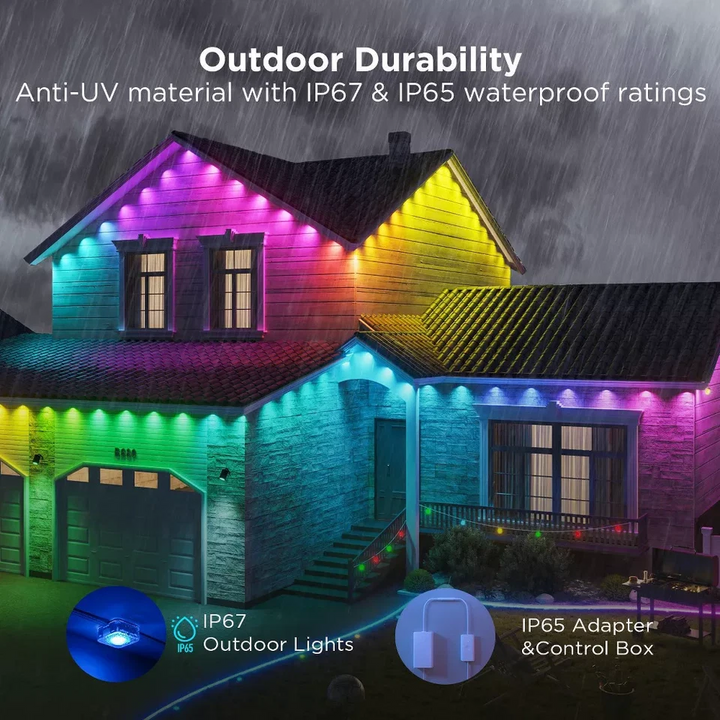 Roofline Light Strand 100ft with RGBICW colour Nodes and App Control