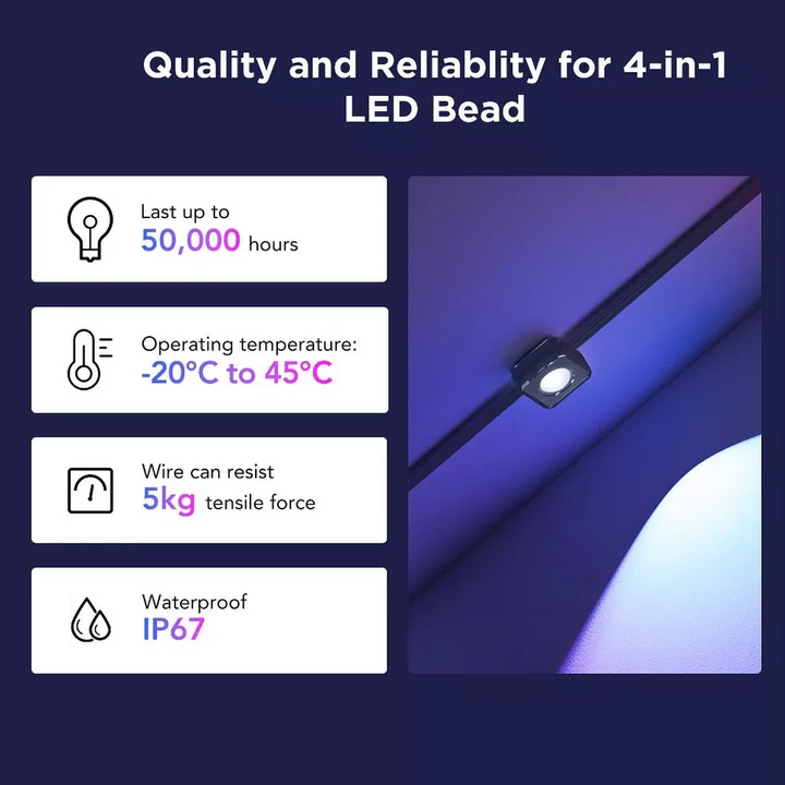Roofline Light Strand 100ft with RGBICW colour Nodes and App Control