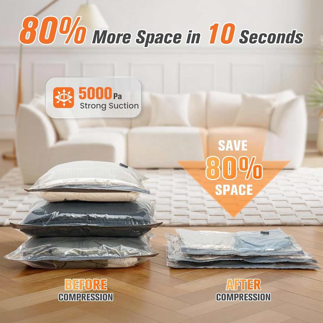 Vacuum Storage Bags with Wireless Pump, 15-Piece Set for Clothing and Bedding