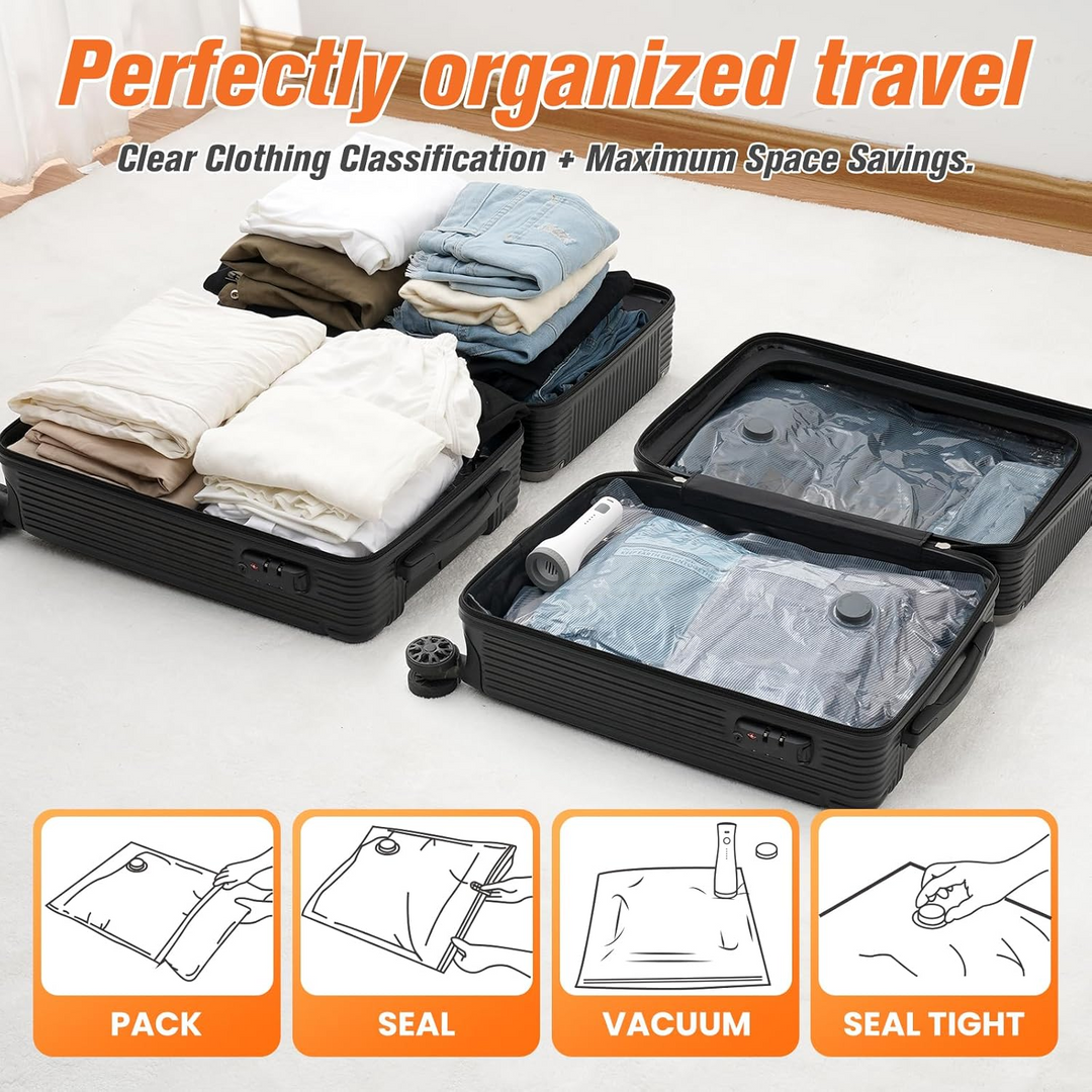 Vacuum Storage Bags with Wireless Pump, 15-Piece Set for Clothing and Bedding