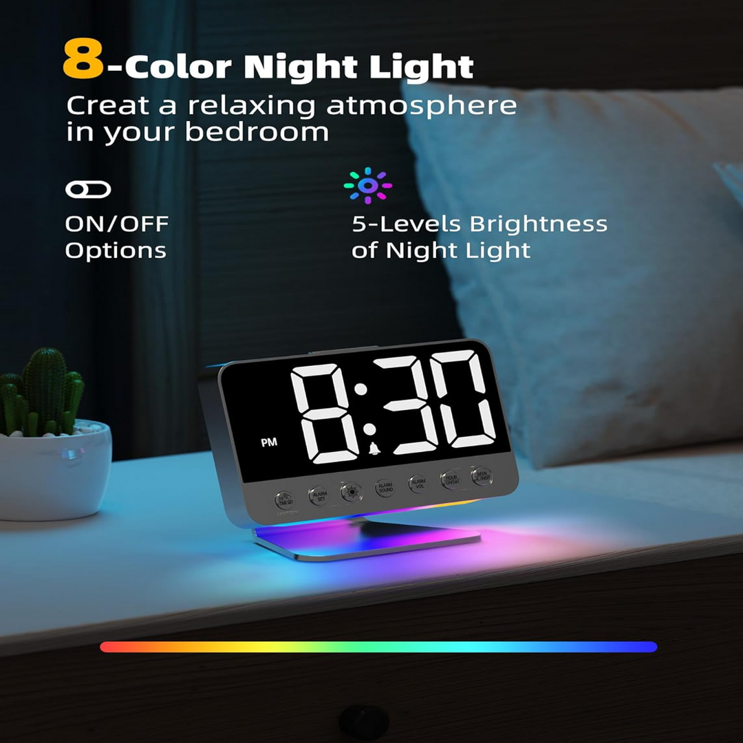 Alarm Clock with Battery Backup and USB Phone Charging Port, 2-Inch Display