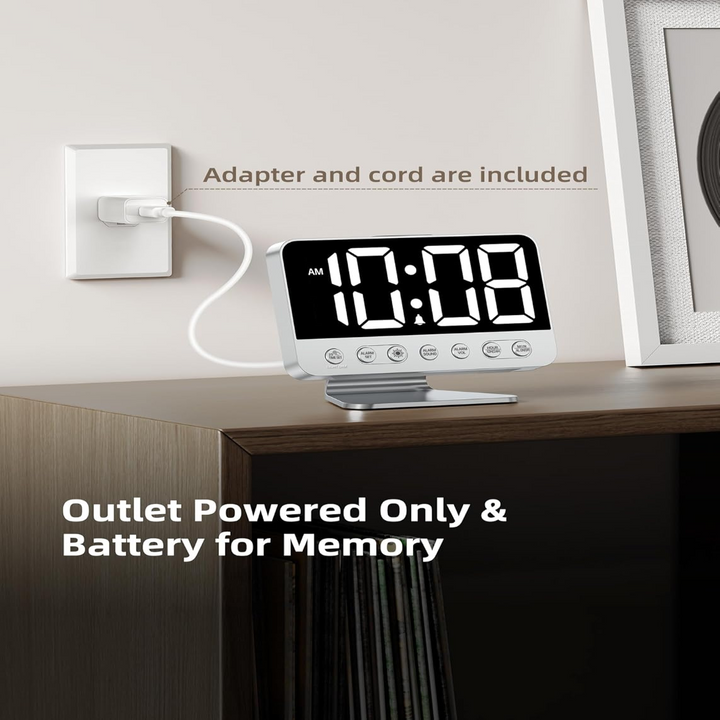 Alarm Clock with Battery Backup and USB Phone Charging Port, 2-Inch Display