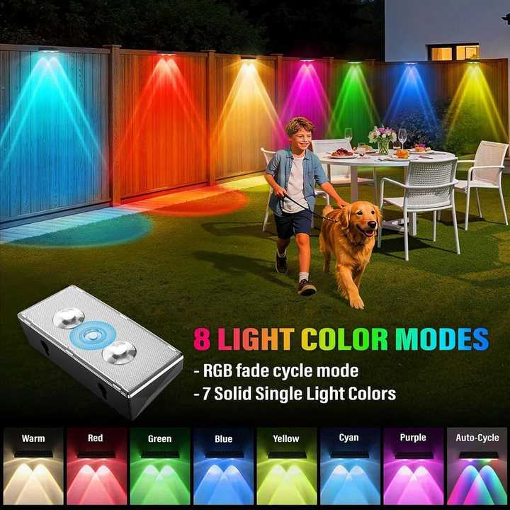 Solar Fence Post Lights with Auto Dusk Sensor and Multicolour LED, 8-Pack
