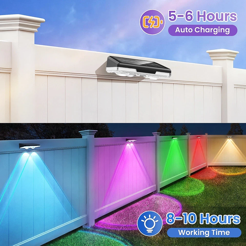 Solar Fence Post Lights with Auto Dusk Sensor and Multicolour LED, 8-Pack