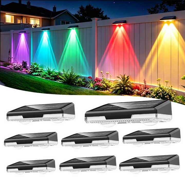 Solar Fence Post Lights with Auto Dusk Sensor and Multicolour LED, 8-Pack