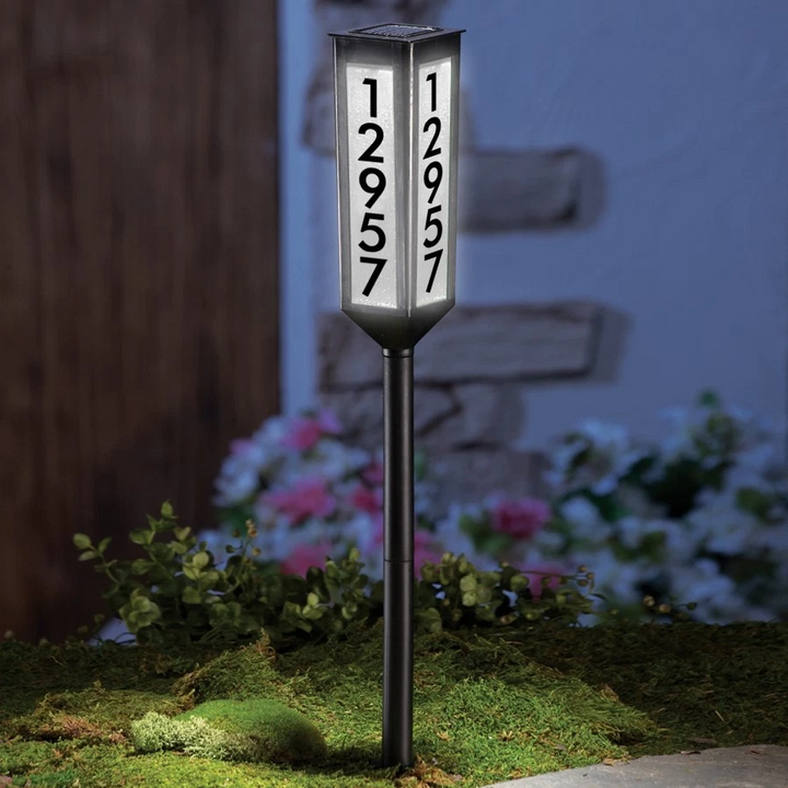 Illuminated House Number Stake with Solar Power and Adjustable Height Spacers