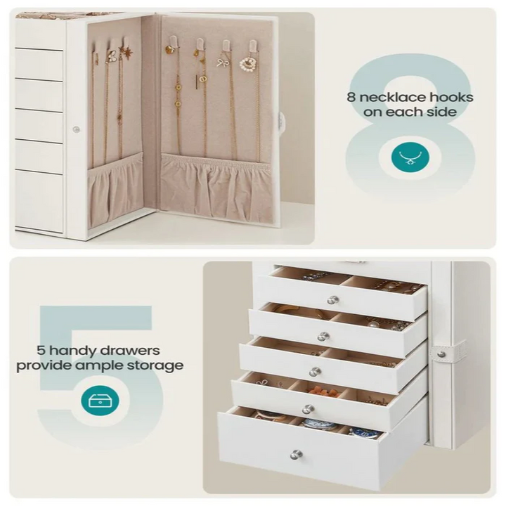 Multi-Level jewellery Organizer with Mirror and Locking Mechanism