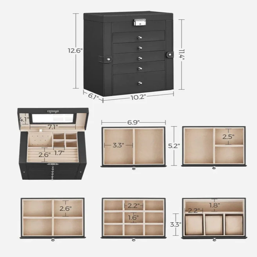 Multi-Level jewellery Organizer with Mirror and Locking Mechanism