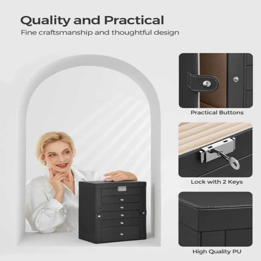 Multi-Level jewellery Organizer with Mirror and Locking Mechanism