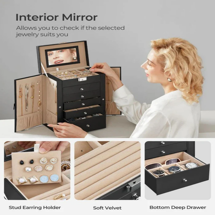 Multi-Level jewellery Organizer with Mirror and Locking Mechanism