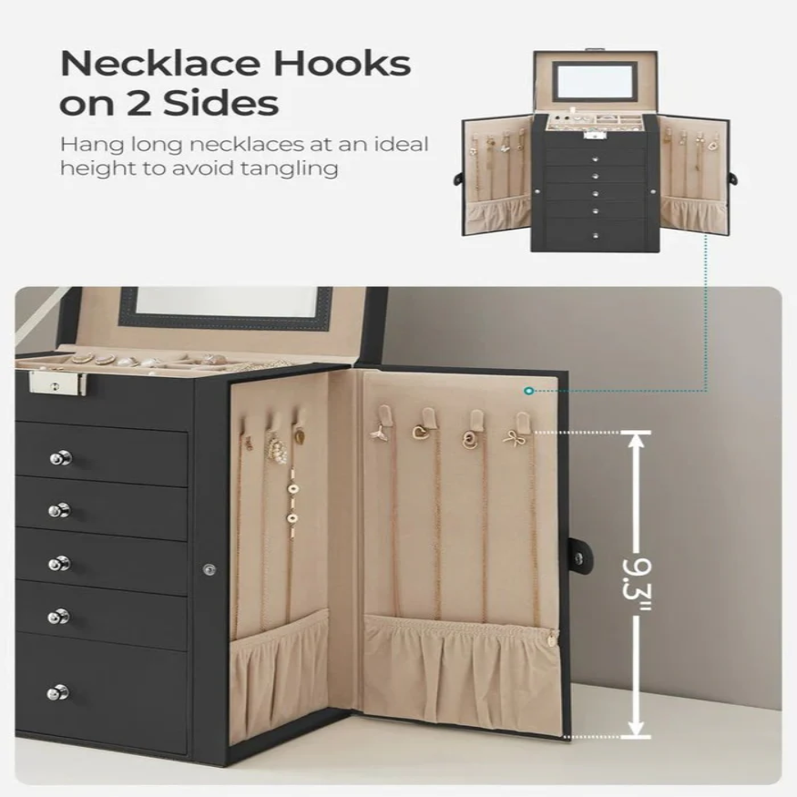Multi-Level jewellery Organizer with Mirror and Locking Mechanism