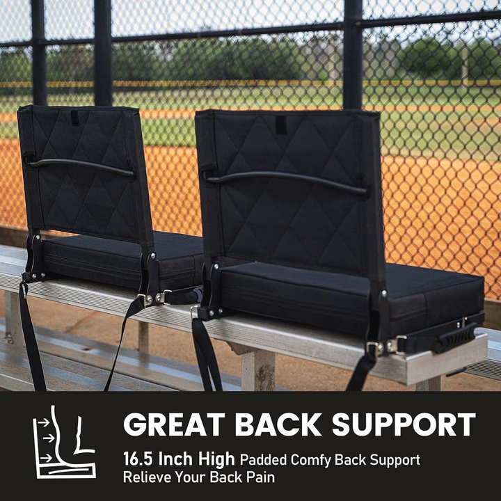 Stadium Seat with Angled Back Support and Adjustable Shoulder Strap