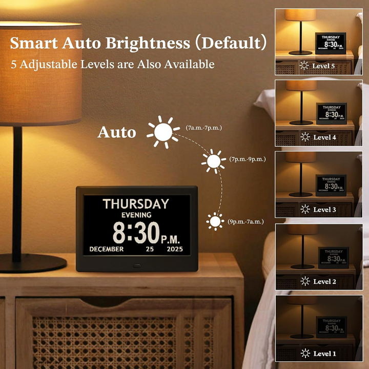 Activity Reminder Clock with Eight Daily Task Icons and Large Adjustable Display