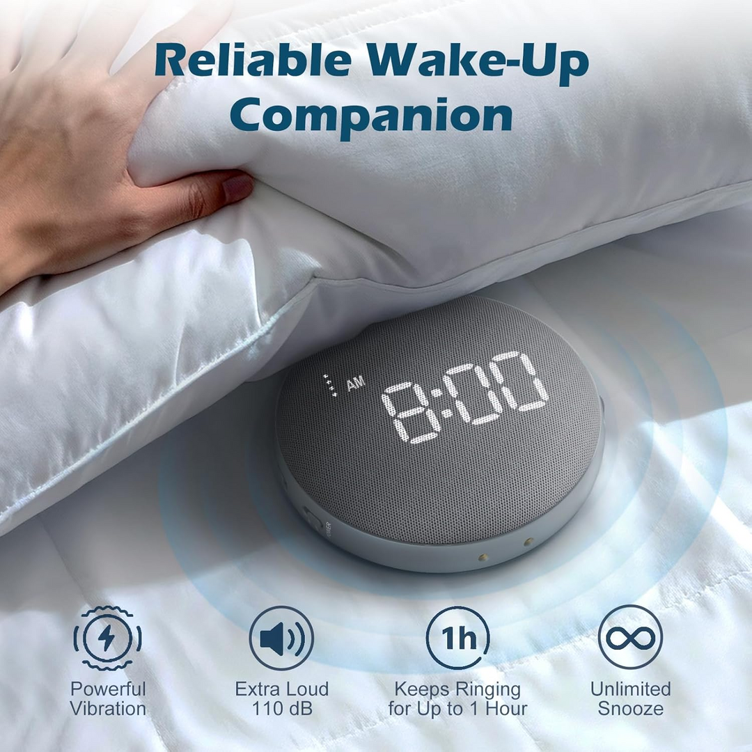 Vibrating Alarm Clock with 110dB Sound and Three Wake Modes for Heavy Sleepers