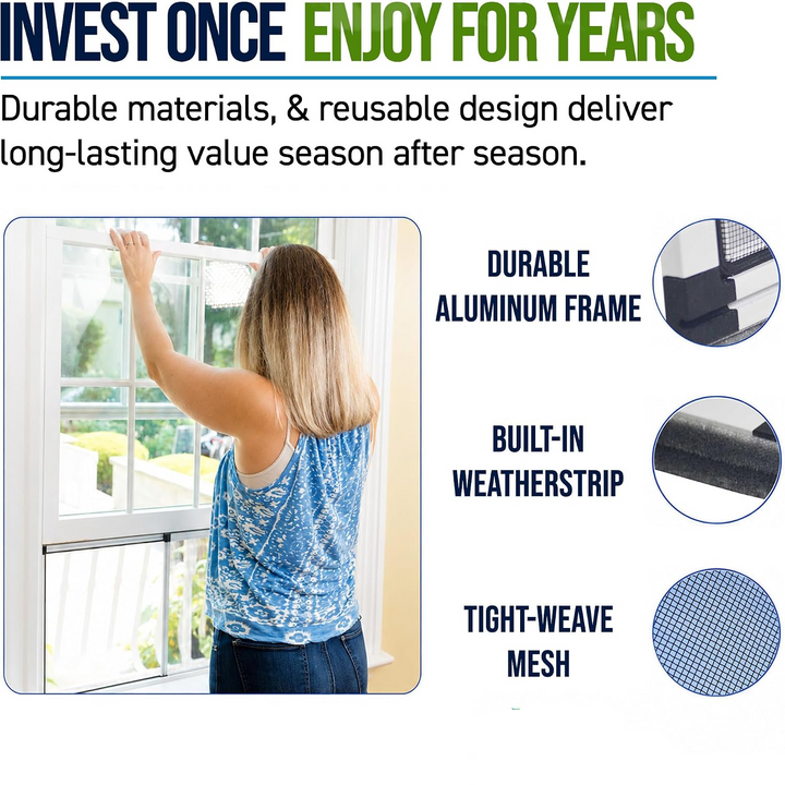Expandable Window Screen with Fiberglass Mesh and Felt Seal, 2-Pack