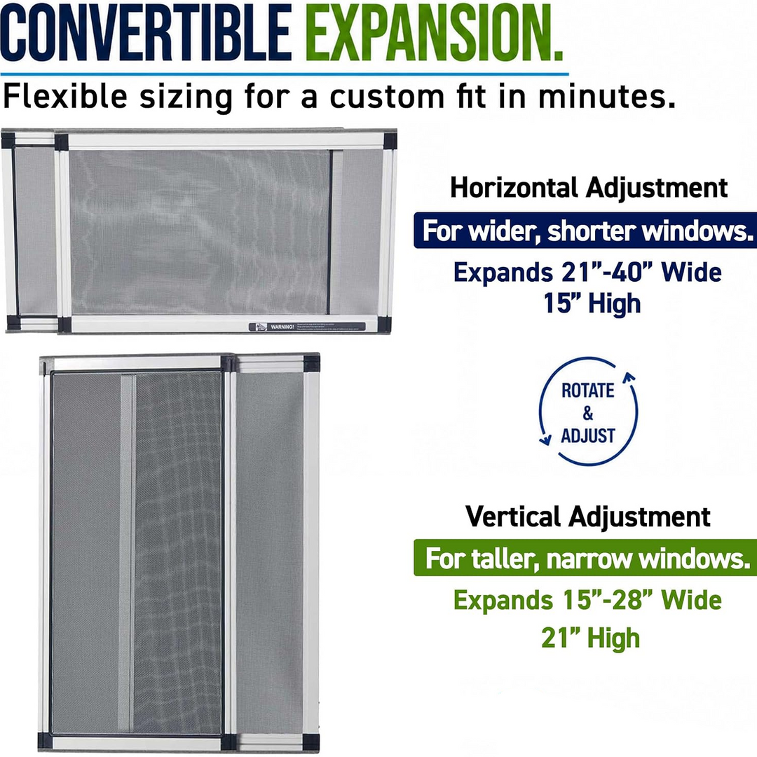 Expandable Window Screen with Fiberglass Mesh and Felt Seal, 2-Pack