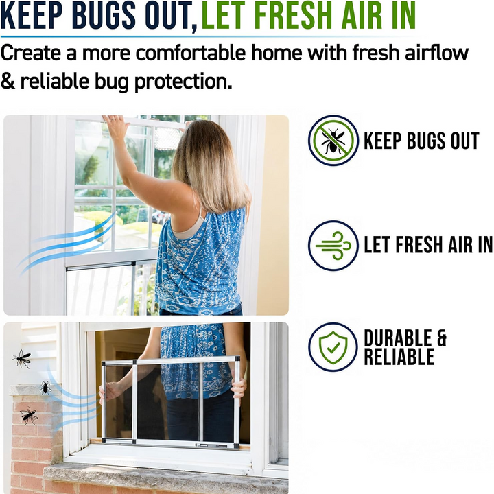 Expandable Window Screen with Fiberglass Mesh and Felt Seal, 2-Pack