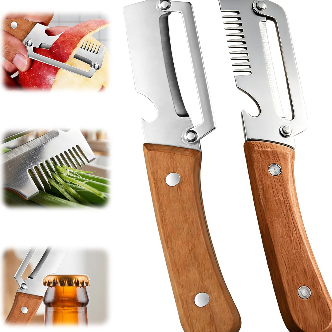 Root Vegetable Peeler with Wide Blade, Julienne Edge and Wooden Handle