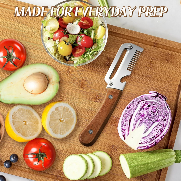 Root Vegetable Peeler with Wide Blade, Julienne Edge and Wooden Handle