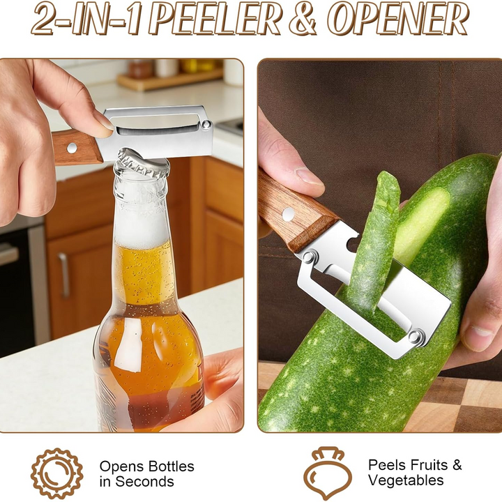 Root Vegetable Peeler with Wide Blade, Julienne Edge and Wooden Handle