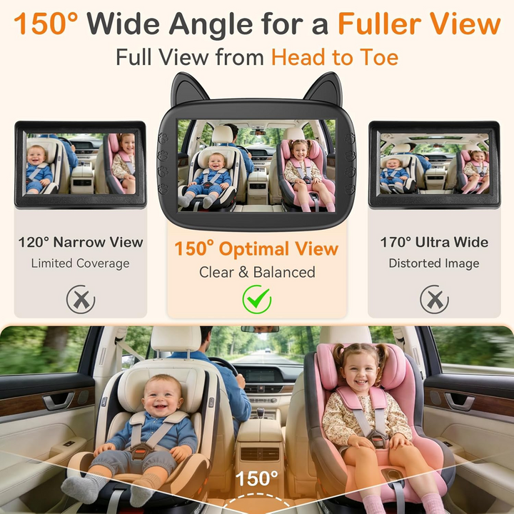 Rear View Baby Camera with Infrared Night Vision and Wide Angle Lens for Car Seats