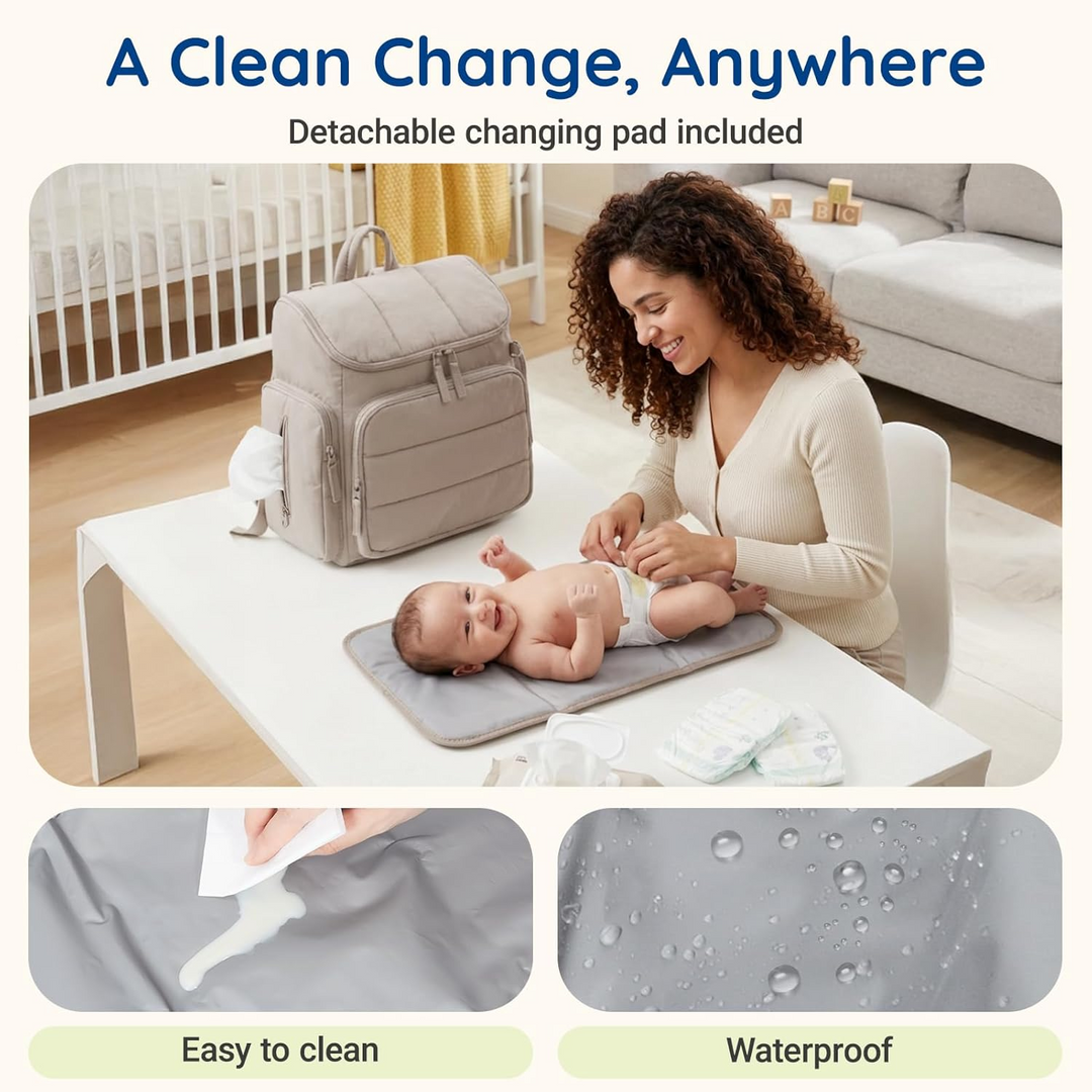 Diaper Backpack with Insulated Bottle Pockets and Stroller Attachment Loops