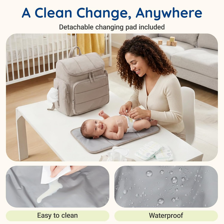 Diaper Backpack with Insulated Bottle Pockets and Stroller Attachment Loops