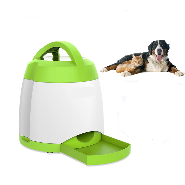 Interactive Dog Treat Dispenser with Wireless Remote Button and Adjustable Portions
