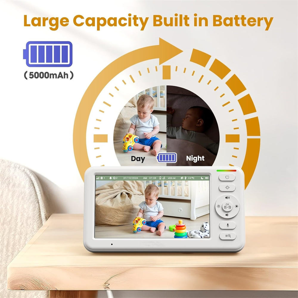 Baby Monitor with 5-Inch Display, Night Vision and Temperature Alerts, 1000ft Range