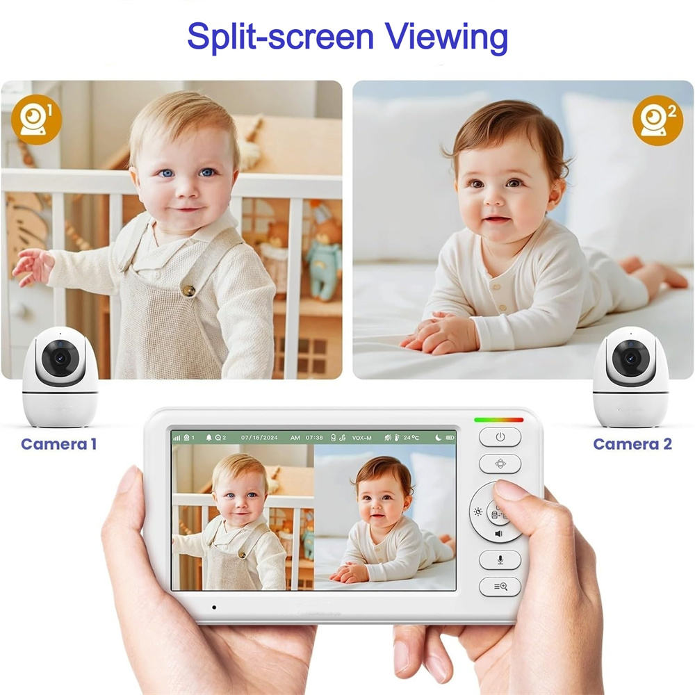 Baby Monitor with 5-Inch Display, Night Vision and Temperature Alerts, 1000ft Range