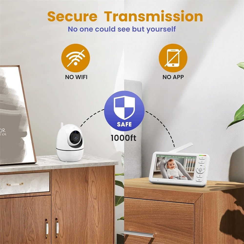 Baby Monitor with 5-Inch Display, Night Vision and Temperature Alerts, 1000ft Range
