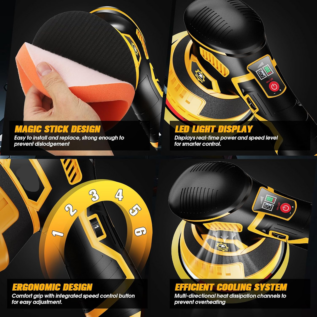 Cordless Orbital Buffer Polisher with Variable Speed and Multiple Foam Pads