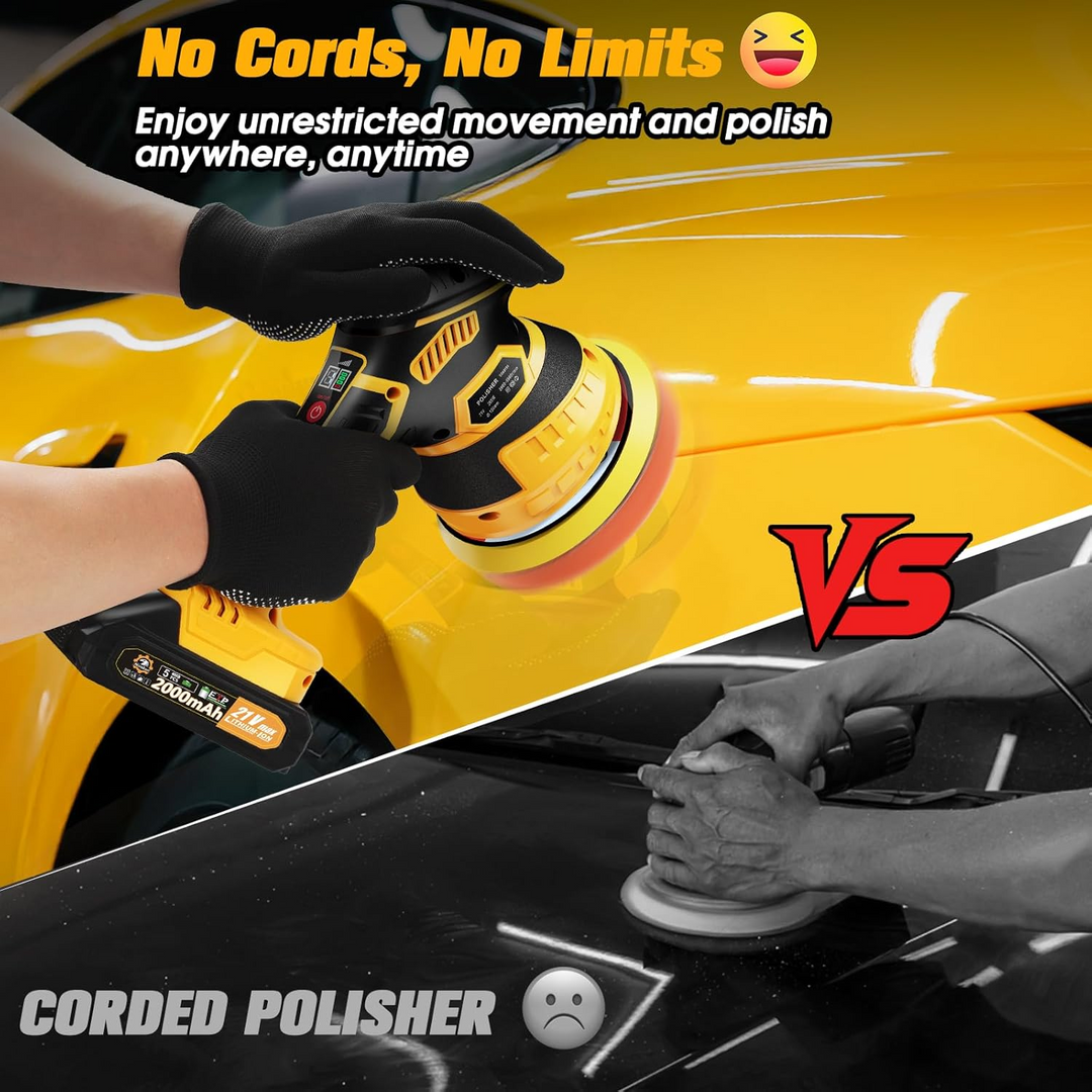 Cordless Orbital Buffer Polisher with Variable Speed and Multiple Foam Pads