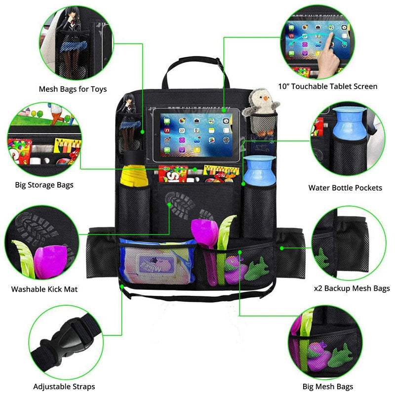 Backseat Protector with Waterproof Surface and Large Storage Pocket, Non-Slip Backing