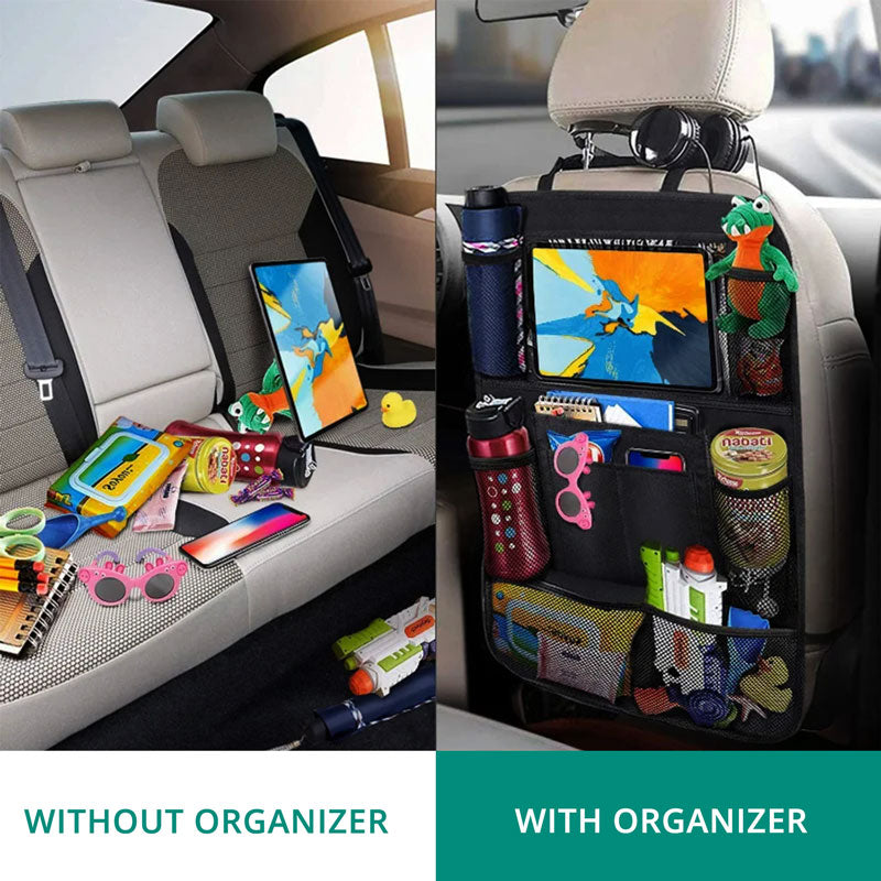 Backseat Protector with Waterproof Surface and Large Storage Pocket, Non-Slip Backing
