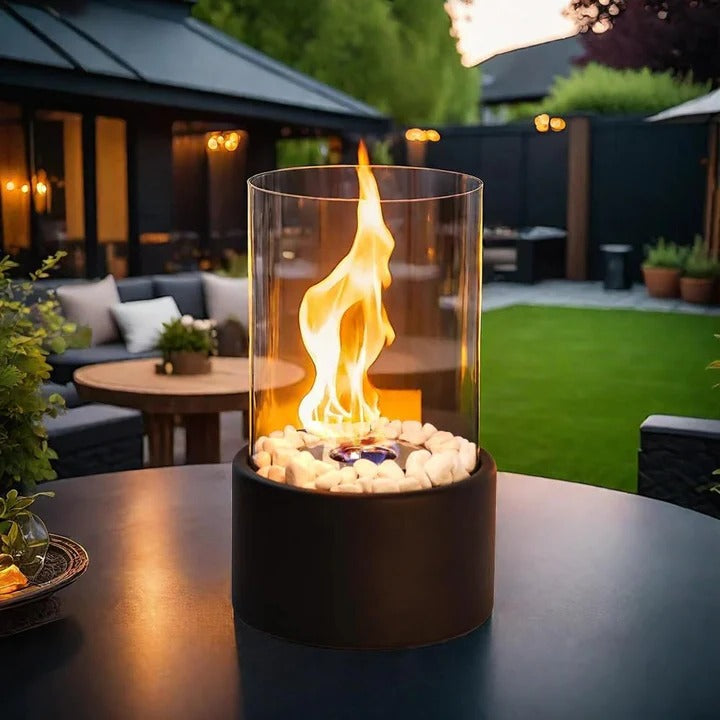 Glass Table Fireplace, Small and Portable
