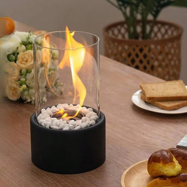 Glass Table Fireplace, Small and Portable