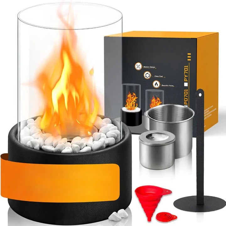 Glass Table Fireplace, Small and Portable