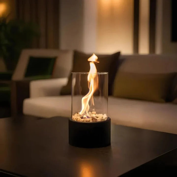 Glass Table Fireplace, Small and Portable