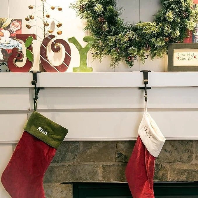 Mantle Stocking Holders, Garland Themed Christmas Hangers Set
