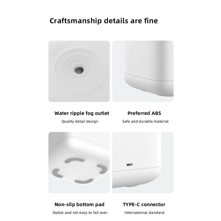 Small Humidifier with LED Display, USB Type-C Charging, Auto Shutoff, 27 oz Tank, White